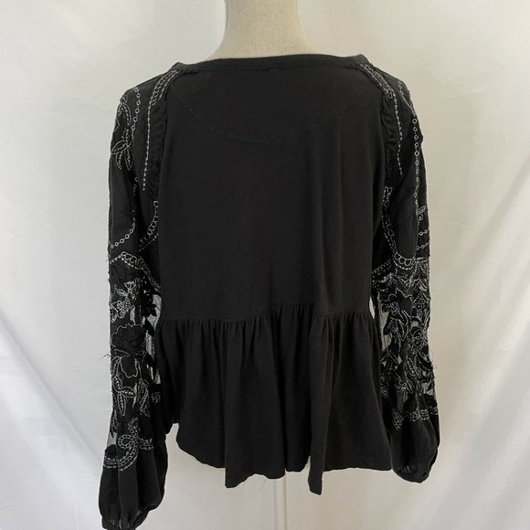 Free People Embroidered Penny Tee Shirt Top S Lace - Picture 6 of 7